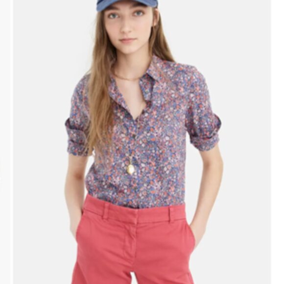 J.Crew Slim Fit Perfect Shirt in Liberty Kayoko Deep Blue Floral, Size 2 - Picture 2 of 7
